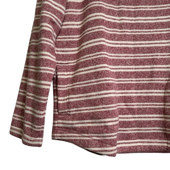 L.L. Bean Med Petite Red & Cream Striped Cowl Neck Cozy Pullover - Picture 4 of 6